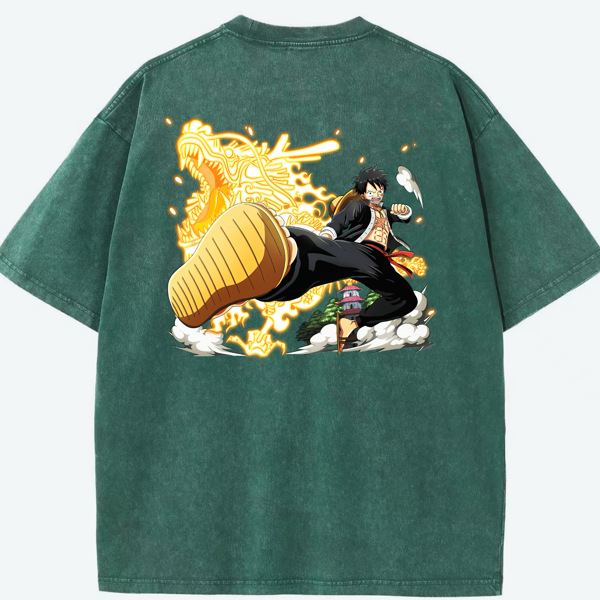 ワンピース モンキー・D・ルフィ ONE PIECE Monkey D. Luffy 綿100% ヴィンテージ風 半袖Tシャツ（背面プリント）